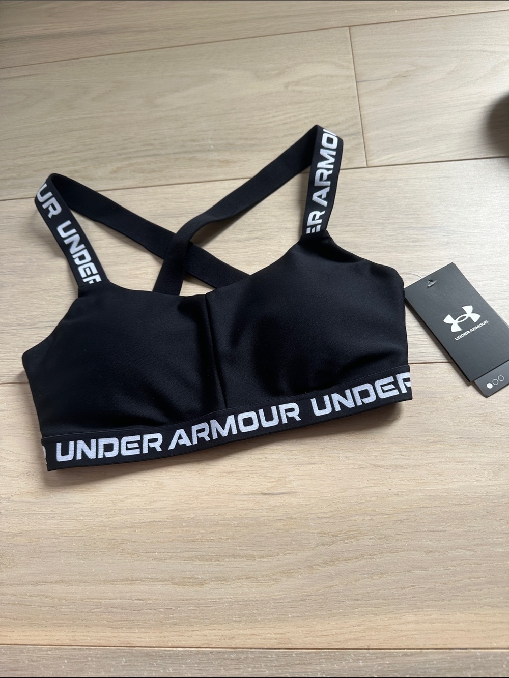 Under Armour Black Cross-Strap Logo Elastic Sports Bra